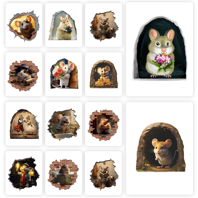 🎁Buy 8 Get 8 Free🐭 Cute Cartoon Mouse Hole Wall Stickers